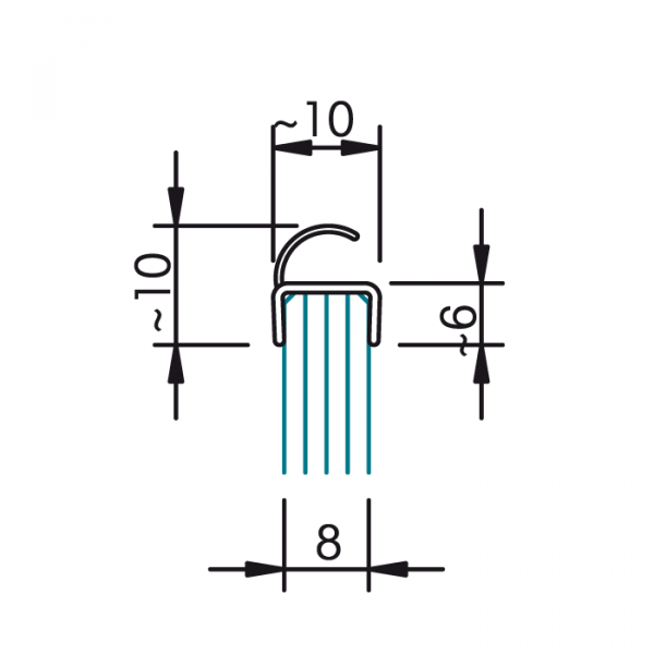 Dichtung senkrecht mit runder Lippe für 8 mm Glas