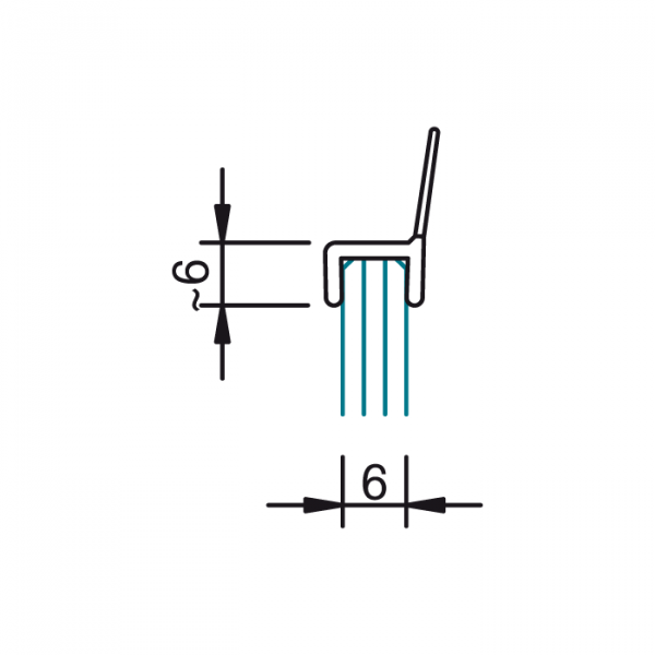 H-Profil mit weicher Lippe, Spalt 11,5 mm, für 6 mm Glas