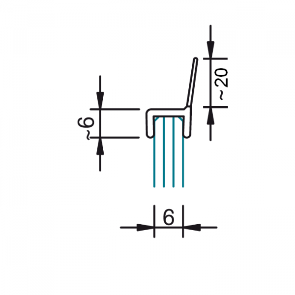 H-Profil mit weicher Lippe, Spalt 13 mm, für 6 mm Glas