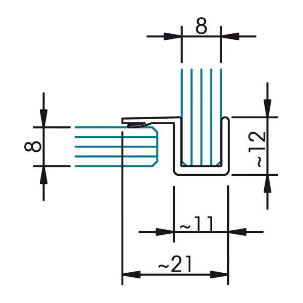 Anschlagdichtung 90° mit weicher Lippe für 8 mm Glas