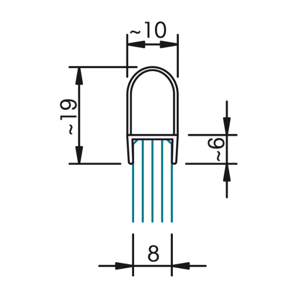 Streifdichtung für 8 mm Glas, Spalt 13 mm