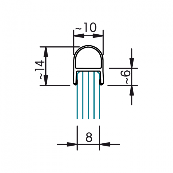 Streifdichtung für 8 mm Glas, Spalt 8 mm